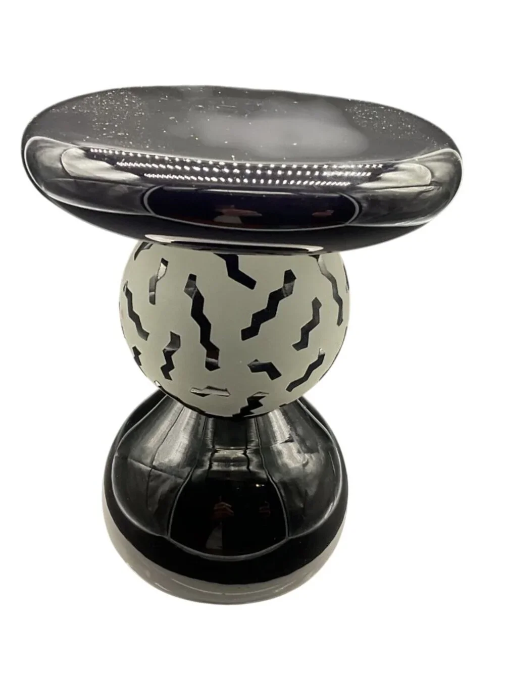 Steven Correia Signed Black & White Art Glass Candle Holder Pedestal 1992